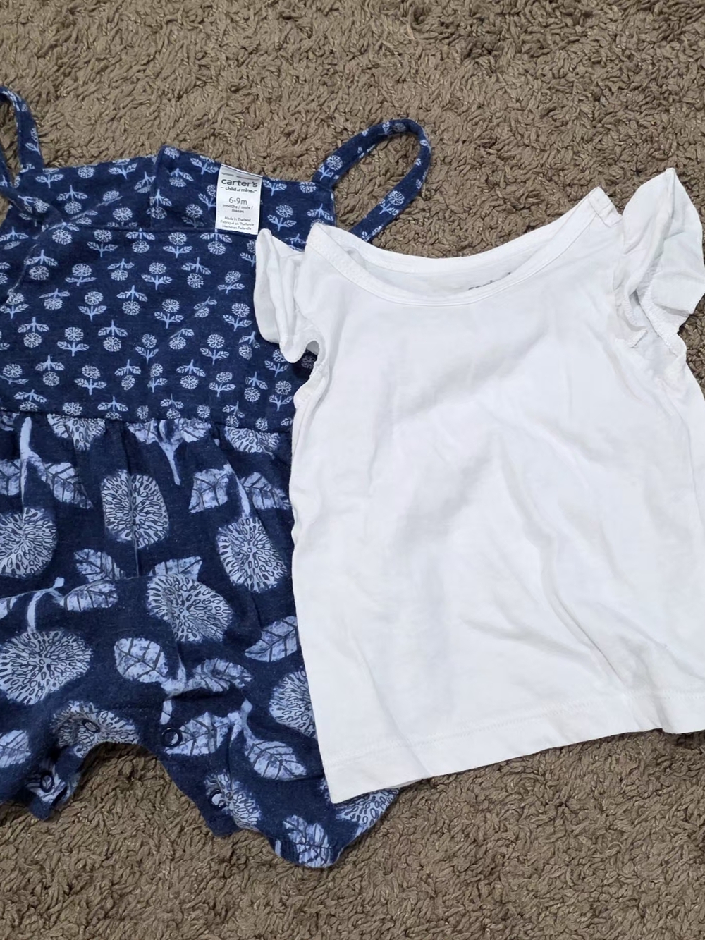 Carter's White Ruffle Sleeve Tee with Navy Floral Tank Romper Set